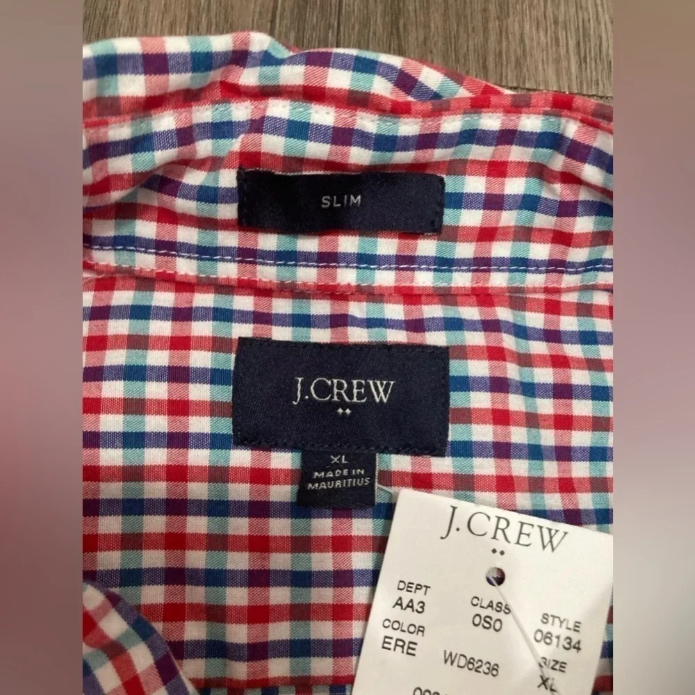 J. Crew Men's Slim Fit Woven Button Shirt Cotton Red Blue Plaid Check XL 06134